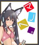  bad_id bare_shoulders black_hair blush cat_ears digital_media_player gyokuro_omega headphones ipod k-on! nakano_azusa navel solo tan 