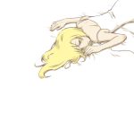  blonde_hair camisole frown hands intravenous_drip kirisame_marisa kuroda_(artist) long_hair lying on_back touhou yellow_eyes 