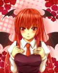  bat_wings blush head_wings headwings koakuma necktie red_eyes red_hair redhead solo touhou wancor wings 