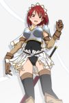  armor bad_id blush cecily_cambell cecily_campbell elbow_gloves gloves pink_eyes red_eyes red_hair redhead sakebuotoko seiken_no_blacksmith short_hair solo sword thigh-highs thighhighs weapon 
