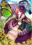  boots butterfly detached_sleeves dress flower frills gothic gothic_lolita green_eyes hat headphones headset jeanne_10 lolita_fashion long_hair male midriff namine_ritsu navel red_hair redhead saihate_(vocaloid) solo trap utau veil very_long_hair vocaloid watermark zebra 