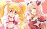  blonde_hair cure_passion cure_peach fresh_precure! fresh_pretty_cure! futari_wa_pretty_cure heart heart_hands heart_hands_duo higashi_setsuna magical_girl min-mu momozono_love multiple_girls pink_hair precure purple_eyes twintails violet_eyes 