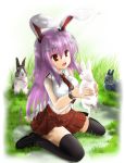  bunny bunny_ears navel necktie okitakung purple_hair rabbit rabbit_ears red_eyes reisen_udongein_inaba sleeveless solo thigh-highs thighhighs touhou 