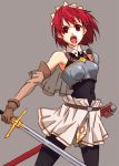  cecily_cambell cecily_campbell leotard open_mouth pitoo red_eyes redhead seiken_no_blacksmith short_hair solo sword thighhighs weapon 