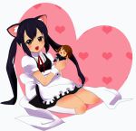  animal_ears black_hair brown_eyes cat_ears doll heart hirasawa_yui k-on! kei_(redblack) kneeling long_hair maid nakano_azusa twintails 