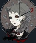  artist_request clock grey_hair heterochromia niji school_uniform serafuku 