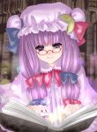  book glasses hat kubozuka_pikurou long_hair patchouli_knowledge purple_eyes purple_hair solo touhou violet_eyes 