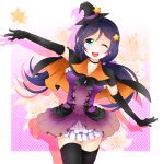  cape choker gloves green_eyes halloween hat long_hair love_live!_school_idol_project low_twintails open_mouth purple_hir toujou_nozomi twintails wink witch 