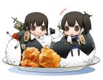  2girls akagi_(kantai_collection) arrow bow_(weapon) eating hirai_yukio kaga_(kantai_collection) kantai_collection multiple_girls muneate personification plate rice side_ponytail tagme triangle_mouth weapon 