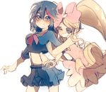  arm_hug black_hair blonde_hair dress eyepatch harime_nui kill_la_kill long_hair matoi_ryuuko midriff senketsu short_hair si_(ekthf0106) skirt twintails 