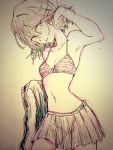  1girl bra graphite_(medium) kill_la_kill matoi_ryuuko navel short_hair sketch skirt solo striped striped_bra tamae_(jungetsu_fukou) traditional_media underwear 