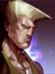  1boy aura blonde_hair blue_eyes bust dog_tags guile james_ghio muscle solo street_fighter tank_top 