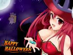  breasts candy cleavage cosmic_break elisalotte halloween hat malca red_eyes redhead smile witch_hat 