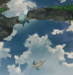  after_rain blue_sky clouds dragon dragonite linaria_(ookinahitomi) mudkip no_humans pokemon pokemon_(creature) pokemon_(game) pokemon_rse reflection sky water 