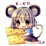  1girl animal_ears cheese chibi chocolat_(momoiro_piano) grey_hair mouse_ears mouse_tail nazrin red_eyes short_hair solo tail touhou translated 