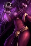  1girl amano-g bangle black_hair bodysuit bracelet bridal_gauntlets fire_emblem fire_emblem:_kakusei jewelry laughing loincloth long_hair skin_tight skull solo tharja two_side_up very_long_hair 