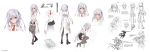 1girl 3: 3:&lt; :o absurdres artist_request black_legwear blue_eyes blush character_name character_sheet closed_eyes copyright_name culture_japan food hair_ornament hand_on_own_cheek highres ice_cream long_hair lying necktie no_shoes official_art on_side pinakes school_uniform shirasawa_chitose shoes silver_hair skirt sleeping spoon sweatdrop thigh-highs 