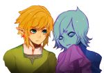  blonde_hair blue_eyes blue_hair cape earrings fi jewelry link nintendo onisuu pointy_ears skyward_sword the_legend_of_zelda 