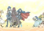  3boys 3girls ^_^ apron belt blonde_hair blue_eyes blue_hair boots butterfly cape child closed_eyes dress dual_persona eudes_(fire_emblem) fire_emblem fire_emblem:_kakusei flower hood hooded_jacket krom liz_(fire_emblem) lucina multiple_boys multiple_girls my_unit ritosu tiara time_paradox twintails younger 