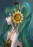  1girl flower green_eyes green_hair hatsune_miku headphones long_hair profile solo twintails vocaloid 