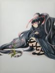  1girl absurdres azami_(kagerou_project) black_hair flower highres kagerou_project long_hair red_eyes ribbon scales snake tau_(brownsugar-petal) traditional_media very_long_hair watercolor_(medium) 