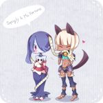  animal_ears blush cosmicmind gloves heart leviathan_(skullgirls) long_hair nadia_fortune one_eye_covered purple_hair sienna_contiello skullgirls tail violet_eyes white_hair 