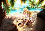  1boy 1girl bandages barefoot beach black_hair blonde_hair blue_eyes cherryinthesun far_cry_3 long_hair vaas_montenegro wind 