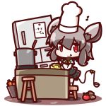  1girl :p animal_ears chair cheese chef_hat chibi cooking cooking_pot crossed_arms grey_hair hat highres kitchen ladle mouse_ears mouse_tail musical_note nazrin nuu_(nu-nyu) red_eyes refrigerator simple_background solo tagme tail tongue touhou u_u white_background 