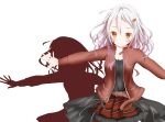  1girl black_dress blush breasts dress guilty_crown hair_ornament hairclip jacket long_hair looking_at_viewer open_clothes open_jacket outstretched_arms pink_hair red_eyes smile solo yuzuriha_inori 