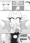  1boy 1girl bandages bat_ears bat_girl bat_wings blush breasts cleavage comic english full-face_blush gashi-gashi knuckles_the_echidna rouge_the_bat sonic_boom_(game) sonic_the_hedgehog spit_take spitting translation_request wet wings 