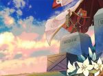  flower grave hat heri_(azame) jewelry knife long_coat necklace no_humans one_piece scenery sky 