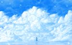  1girl blue blue_sky bou_nin clouds long_hair original reflective_floor sailor_collar scenery school_uniform serafuku skirt sky solo standing walking wind 