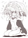  1girl alternate_headwear bodysuit cape eyes ikusotsu insect kantai_collection kaze_no_tani_no_nausicaa monochrome monster ohmu wo-class_aircraft_carrier 