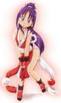  1girl blush cosplay futari_wa_precure_splash_star japanese_clothes king_of_fighters long_hair mishou_mai namesake ponytail precure purple_hair shiranui_mai shiranui_mai_(cosplay) shishinon solo violet_eyes 