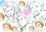  6+boys brown_eyes brown_hair closed_eyes collage garigarioreokun happy king_(nanatsu_no_taizai) looking_at_viewer multiple_boys multiple_persona nanatsu_no_taizai serious short_hair signature sketch smile tagme translation_request 