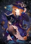  1girl anchor book bow braid brown_hair character_name frills grey_eyes hat hat_bow long_hair namie-kun oounabara_to_wadanohara pantyhose sailor_dress solo twin_braids very_long_hair wadanohara witch_hat 