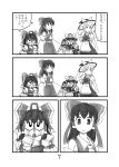  2girls ascot bow comic hair_bow hair_ornament hair_ribbon hair_tubes hakurei_reimu hat kirisame_marisa mayohi_neko mecha mechanization monochrome multiple_girls page_number ribbon sd_gundam sweat tagme touhou translation_request triangle_mouth witch_hat 