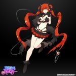  1girl bare_legs black_background black_gloves blush breasts chain cleavage double_bun gloves large_breasts long_hair looking_at_viewer mami masou_eishou_battlestar navel open_mouth original pointy_ears red_eyes redhead simple_background skirt solo twintails very_long_hair 