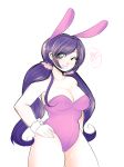 1girl animal_ears breasts bunnysuit cleavage drawfag green_eyes heart large_breasts long_hair love_live!_school_idol_project low_twintails one_eye_closed purple_hair rabbit_ears solo spoken_heart thick_thighs thighs toujou_nozomi twintails wink wrist_cuffs 
