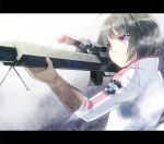  1girl aiming amatori_chika black_hair gloves gun rifle short_hair siro46 solo violet_eyes weapon world_trigger 