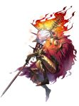  1boy armor cape fire fur_trim heru_(goldprin) highres lancer_of_red solo white_hair 