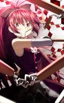  1girl 4b-enpitsu bare_shoulders bow detached_sleeves hair_bow long_hair looking_at_viewer magical_girl mahou_shoujo_madoka_magica mouth_hold pocky polearm ponytail red_eyes redhead sakura_kyouko smile solo spear weapon 