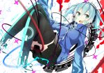  1girl absurdres aqua_eyes aqua_hair cable ene_(kagerou_project) headphones highres kagerou_project long_hair nmaaaaa solo thigh-highs twintails 