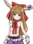  1girl bangs blush bow brown_eyes brown_hair chain hair_bow highres horns ibuki_suika kazu_(rakugakino-to) solo touhou 