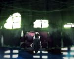  1girl artist_request couch crossed_arms dark highres original room ruins sitting string window 
