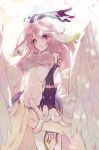  1girl angel_wings banshou blue_eyes blush breasts feathered_wings gloves jibril_(no_game_no_life) long_hair looking_at_viewer low_wings magic_circle midriff multicolored_eyes navel no_game_no_life open_mouth pink_hair smile solo violet_eyes white_wings wings 