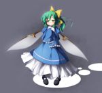  1girl blush bow daiyousei fairy_wings frills green_eyes green_hair hair_bow oversized_clothes sasasa_(nashi) side_ponytail solo touhou wings 