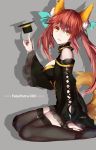  animal_ears caster_(fate/extra) cleavage_cutout cross-laced_clothes fate/extra fate/extra_ccc fate/stay_night fate_(series) hat highres kneeling mini_top_hat swd3e2 tail thigh-highs top_hat twintails 