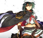  1girl cape eyepatch green_eyes green_hair hat kantai_collection kiso_(kantai_collection) sword weapon 