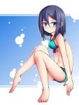  1girl bikini black_hair blue_eyes highres original short_hair sitting smile swimsuit uumaru1869 